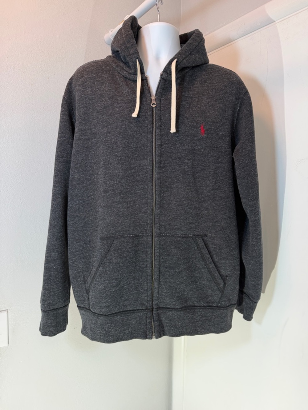 Polo Ralph Lauren Pullover Fleece Lined Lined Zip Up Heather Charcoal Hoodie 2XL - Picture 2 of 10